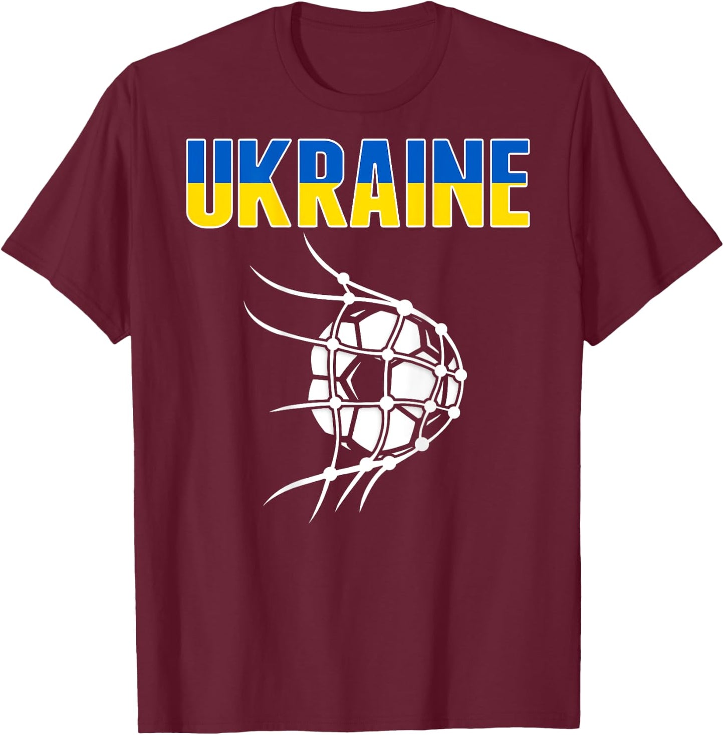 Ukraine Soccer Fans Jersey - Ukrainian Flag Football In Net T-Shirt - T-Shirt | Maroon