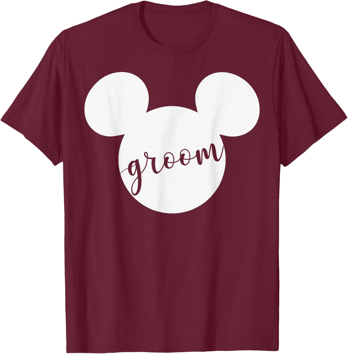Disney Mickey And Friends Mickey Groom Text T-Shirt - T-Shirt | Maroon