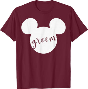 Disney Mickey And Friends Mickey Groom Text T-Shirt - T-Shirt | Maroon