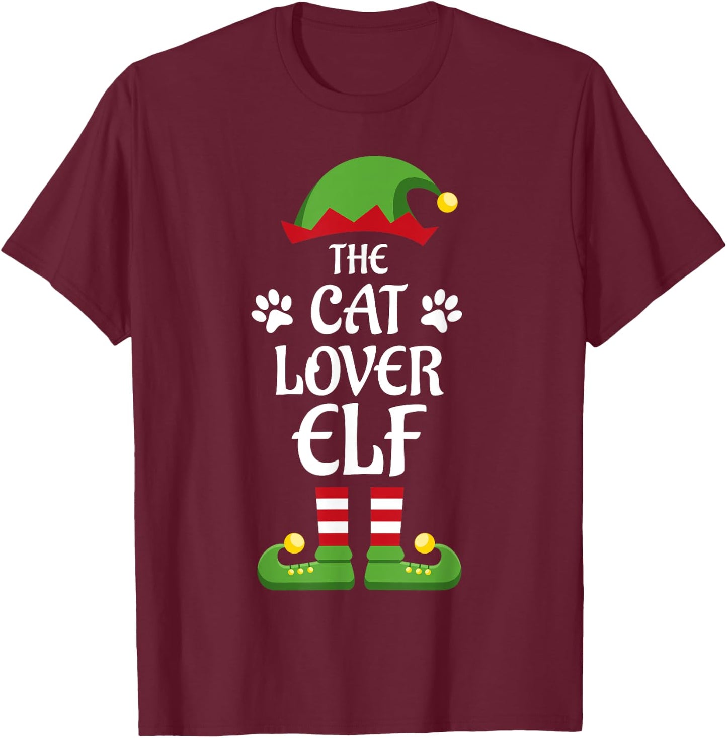 Cat Lover Elf Family Matching Group Christmas T-Shirt - T-Shirt | Maroon