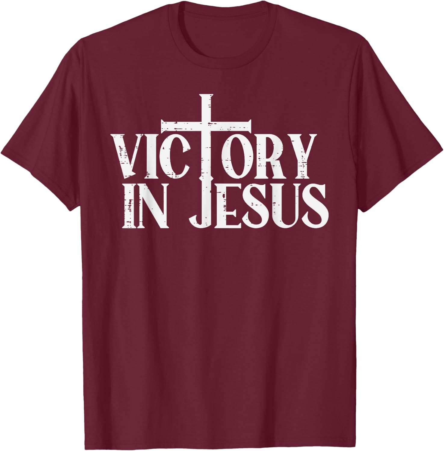 Victory In Jesus Cross God Faith Christian Men Women Kids T-Shirt - T-Shirt | Maroon