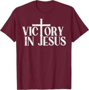 Victory In Jesus Cross God Faith Christian Men Women Kids T-Shirt - T-Shirt | Maroon