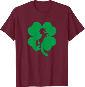 Unicorn Shamrock Four Leaf Clover St Patricks Day T-Shirt - T-Shirt | Maroon