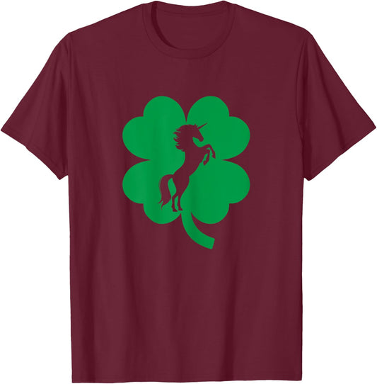 Unicorn Shamrock Four Leaf Clover St Patricks Day T-Shirt - T-Shirt | Maroon