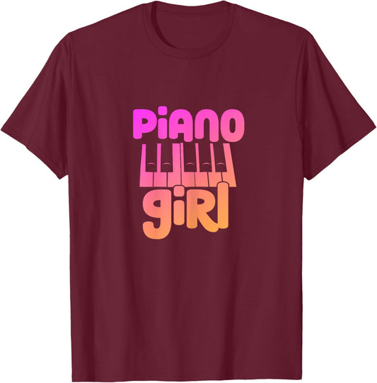 Piano Girl Pianist Piano Player Music Keyboard T-Shirt - T-Shirt | Maroon