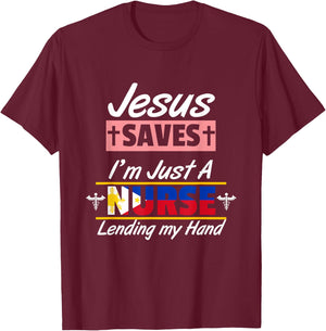 Philippines Filipino Filipina Jesus Save Just A Nurse Flag T-Shirt - T-Shirt | Maroon