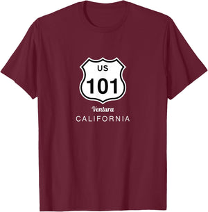 Ventura California Historic US Route 101 US Highway 101 T-Shirt - T-Shirt | Maroon
