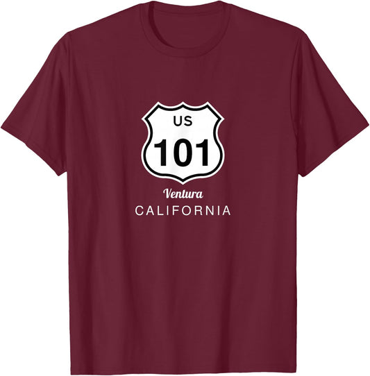 Ventura California Historic US Route 101 US Highway 101 T-Shirt - T-Shirt | Maroon