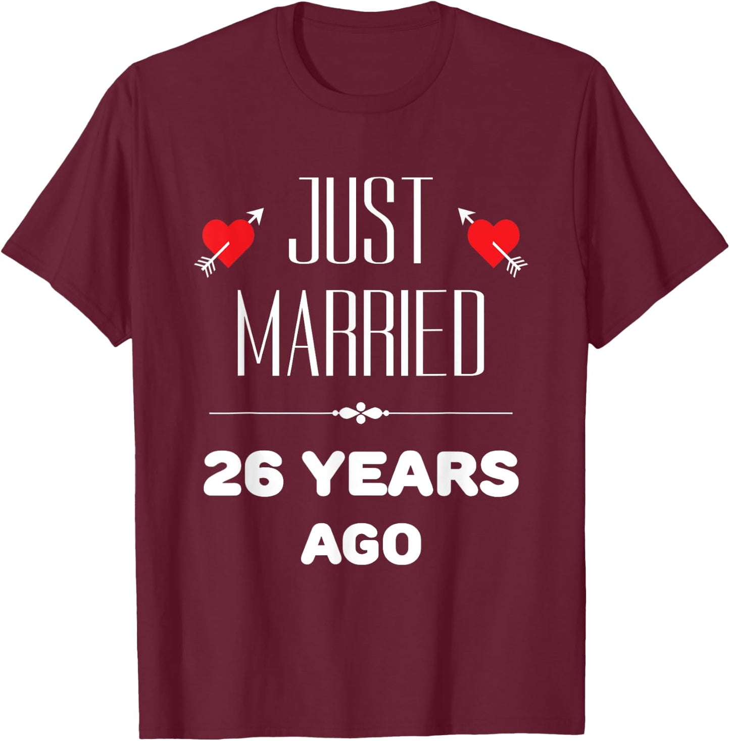 26th Year Wedding Anniversary With Loving Hearts T-Shirt - T-Shirt | Maroon