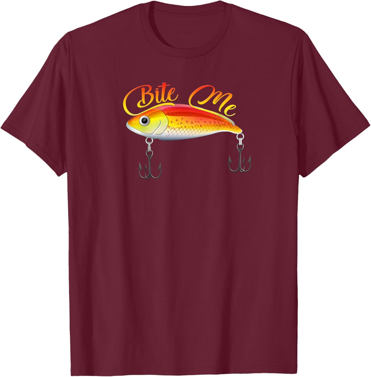 Bite Me Funny Fishing Lure Print On Back Of Shirt T-Shirt - T-Shirt | Maroon