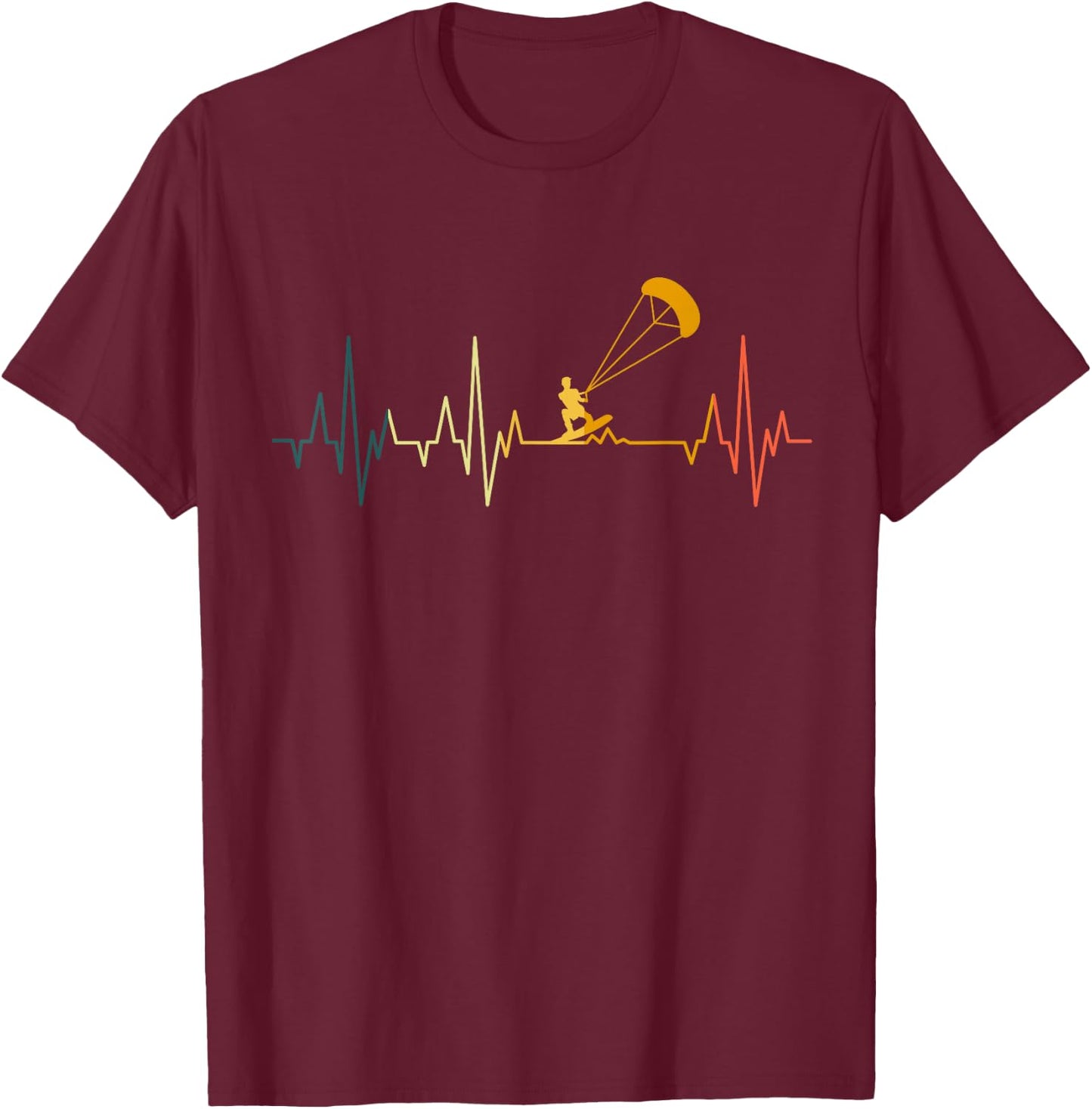 Kitesurfer Heartbeat Retro Kitesurfing EKG Kiteboarding Pulse T-Shirt - T-Shirt | Maroon