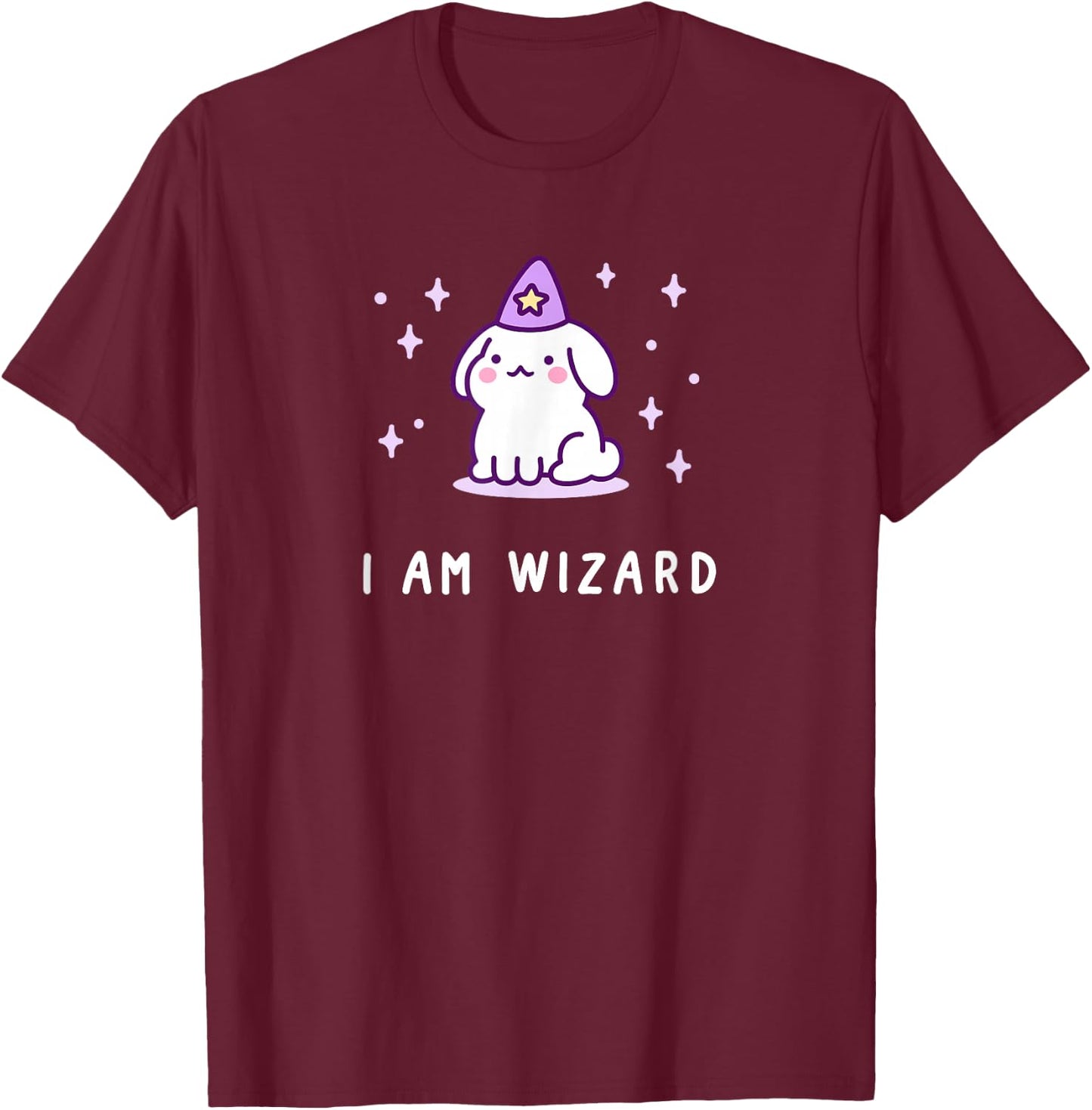 Cute Kawaii Bunny Wizard, I Am Wizard T-Shirt - T-Shirt | Maroon