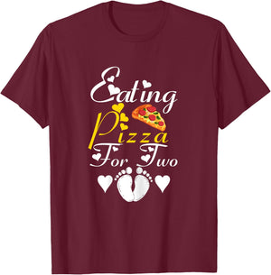 Eating Pizza For Two Funny Pregnancy Announcement T-Shirt - T-Shirt | Maroon