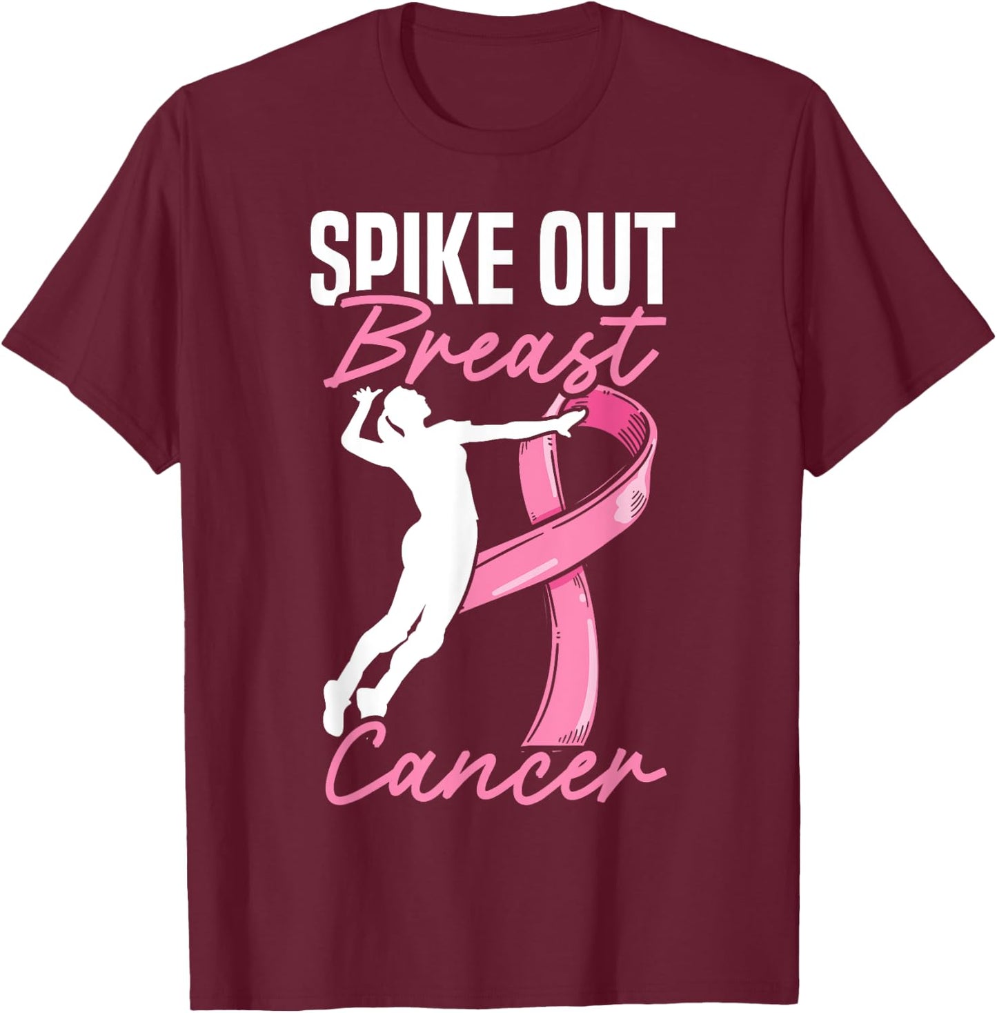 Spike Out Breast Cancer Volleyball Breast Cancer Awareness T-Shirt - T-Shirt | Maroon