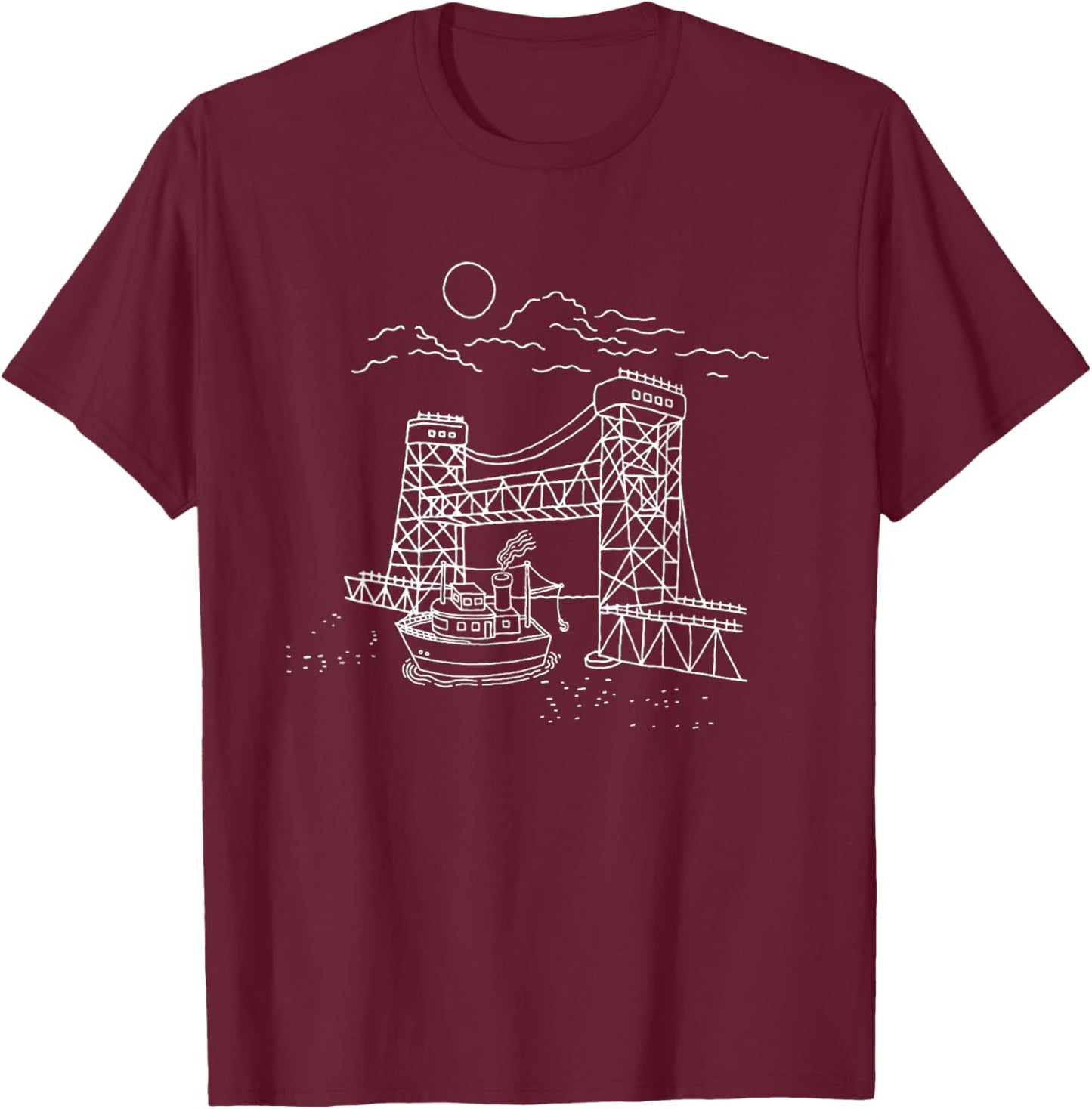 Portage Lake Lift Bridge Keweenaw Peninsula T-Shirt - T-Shirt | Maroon