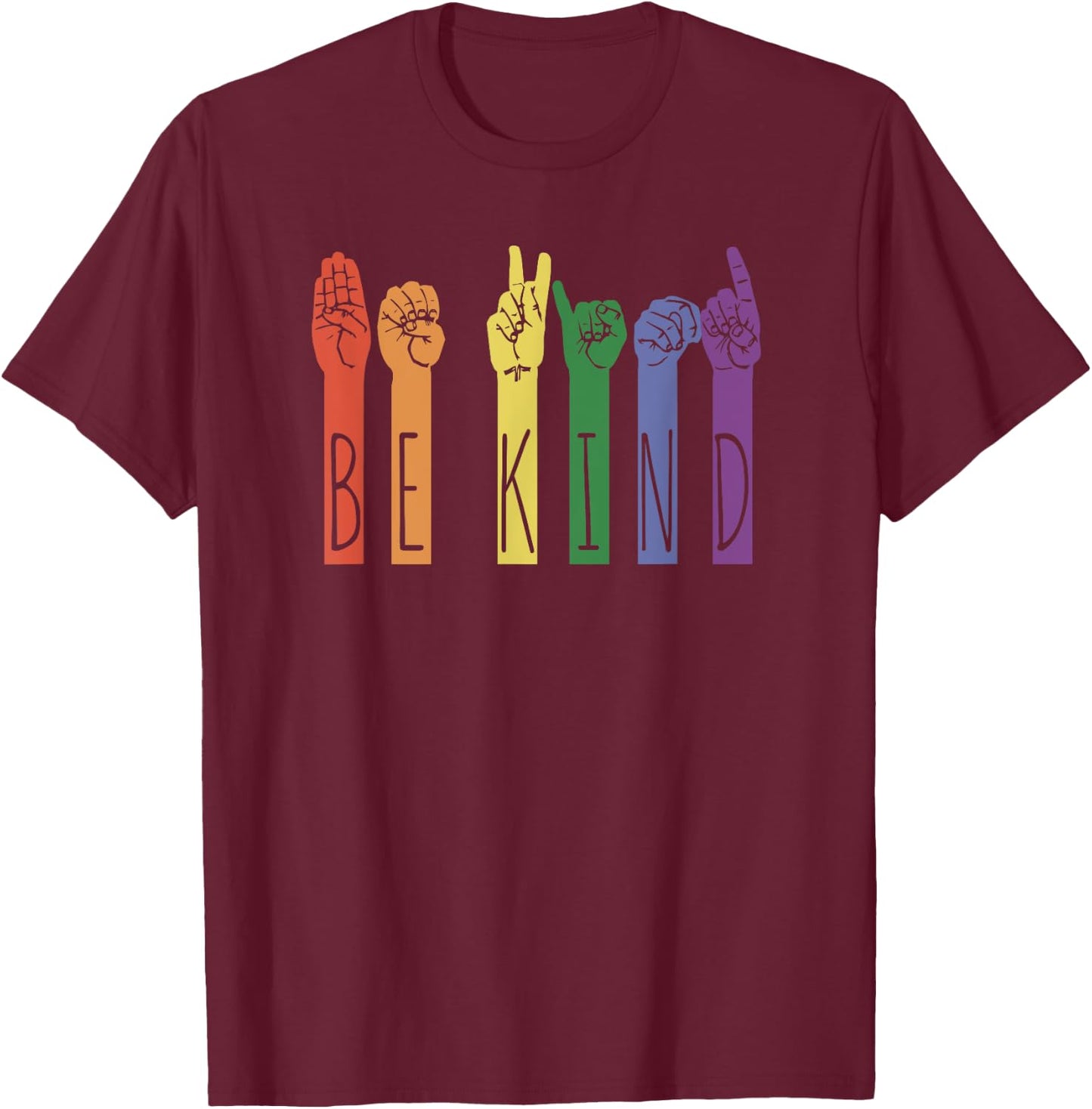 Retro Be Kind ASL Deaf Teacher Sign Language Gay Pride Gift T-Shirt - T-Shirt | Maroon