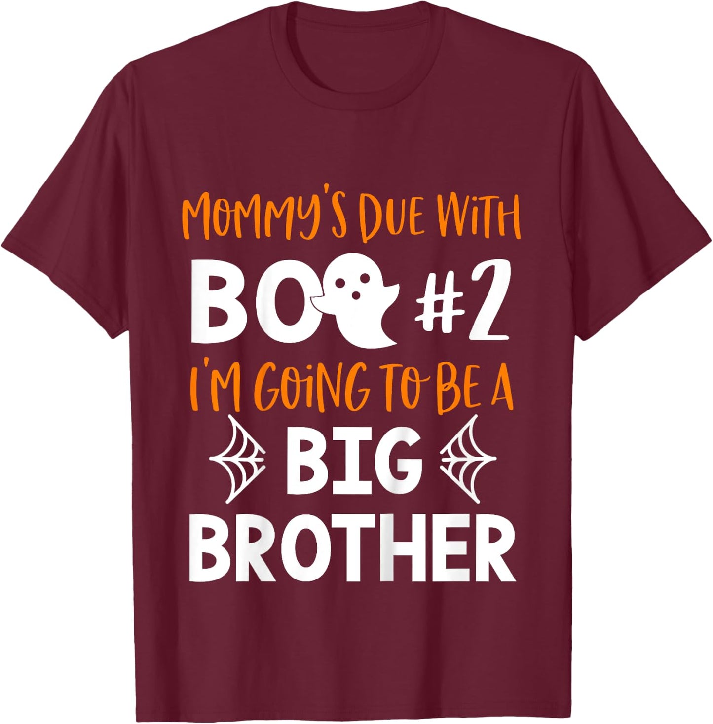 Kids Big Brother Halloween Pregnancy Announcement Boo #2 T-Shirt - T-Shirt | Maroon