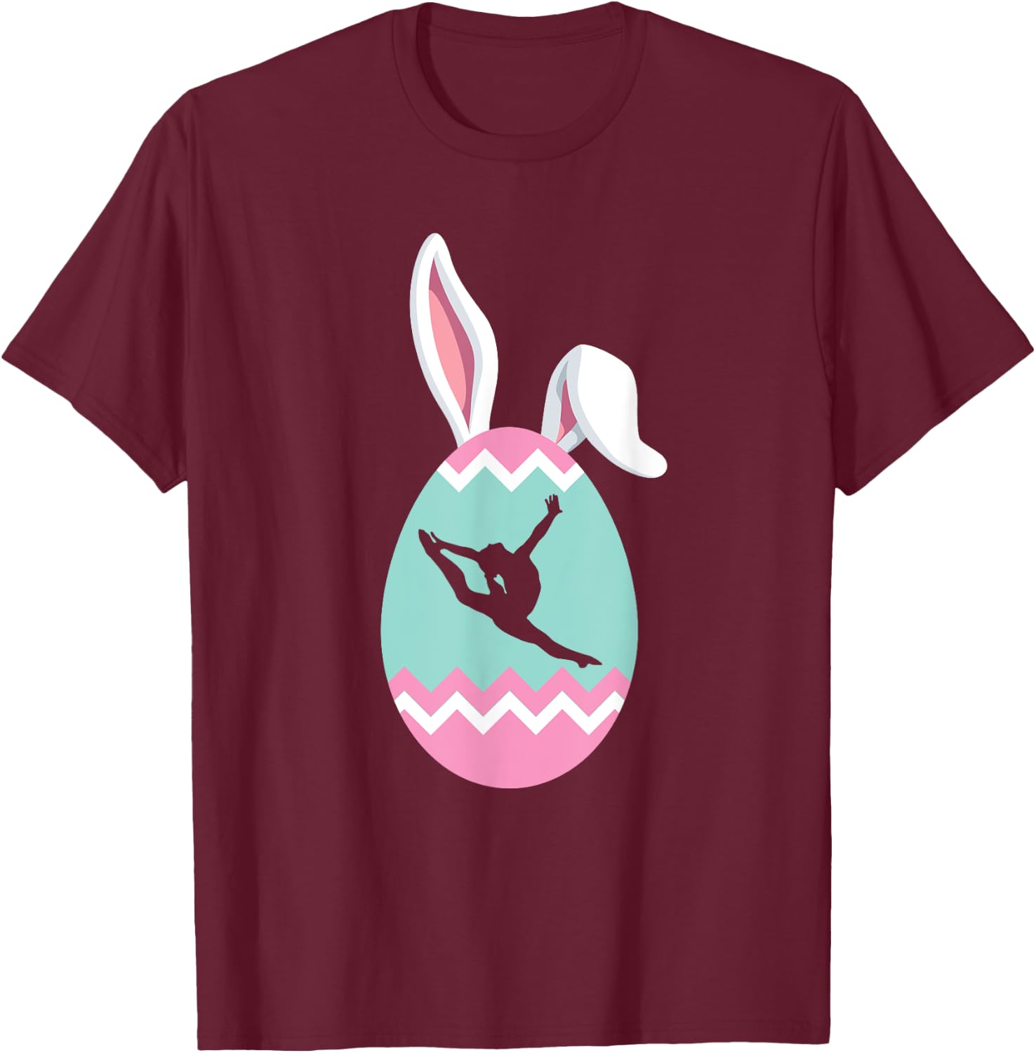 Eggcellent Gymnast Easter Egg Bunny Ears T-Shirt - T-Shirt | Maroon