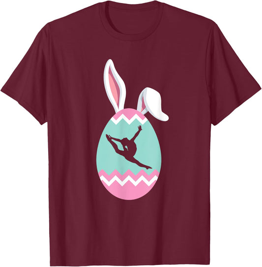 Eggcellent Gymnast Easter Egg Bunny Ears T-Shirt - T-Shirt | Maroon