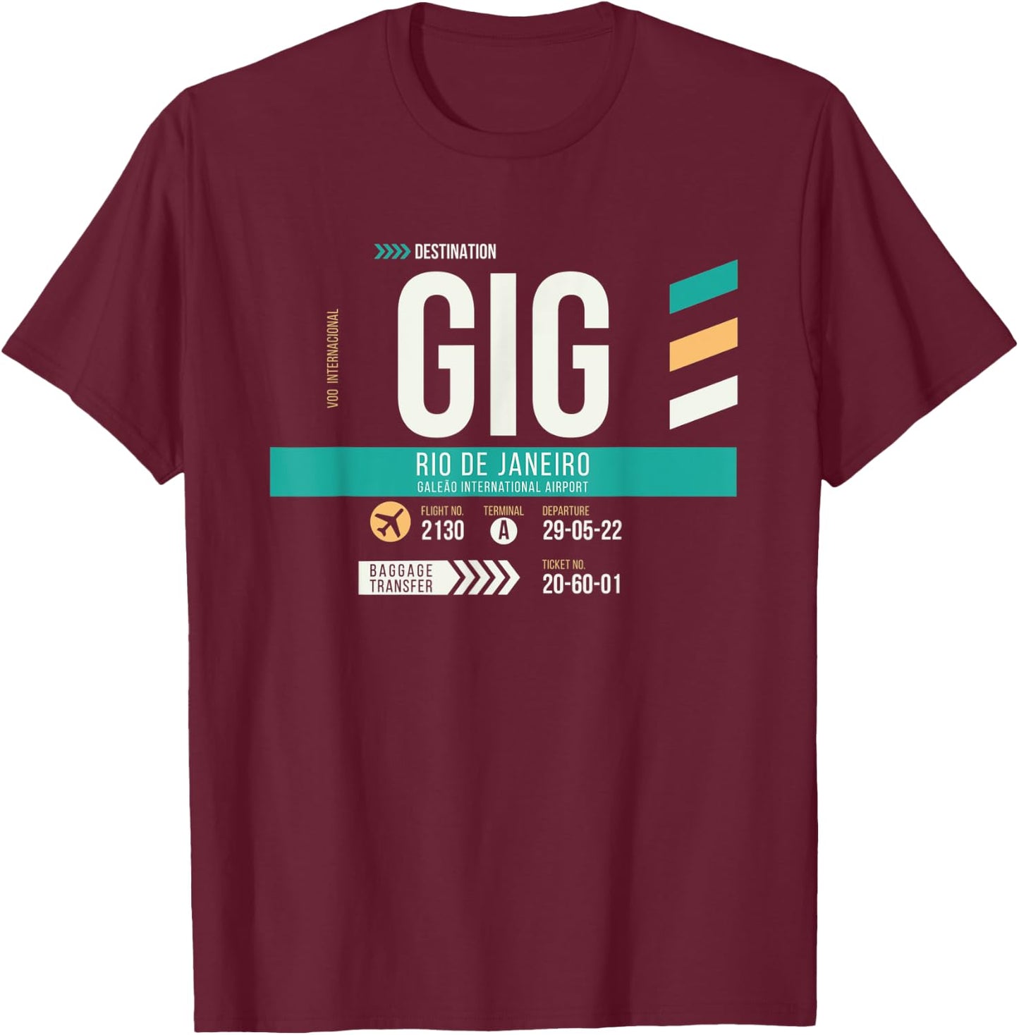 Vintage Rio GIG Airport Code Retro Travel Day Brazil T-Shirt - T-Shirt | Maroon