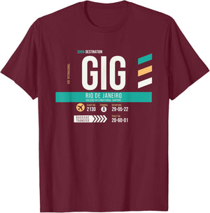 Vintage Rio GIG Airport Code Retro Travel Day Brazil T-Shirt - T-Shirt | Maroon