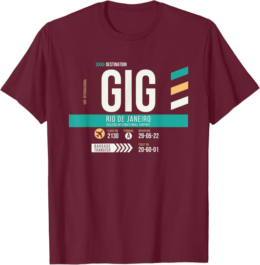 Vintage Rio GIG Airport Code Retro Travel Day Brazil T-Shirt - T-Shirt | Maroon