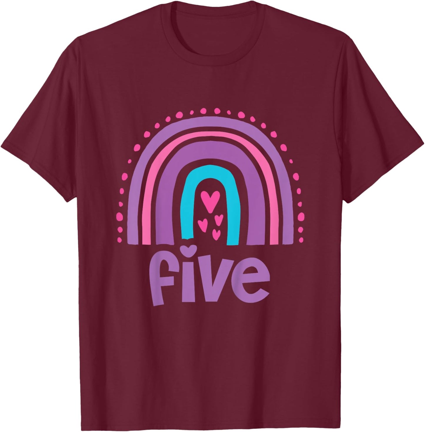 Girl's 5th Birthday Boho Rainbow Five 5 Years Old T-Shirt - T-Shirt | Maroon