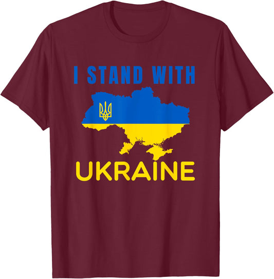 I stand with Ukraine flag emblem map patriot T-Shirt - T-Shirt | Maroon