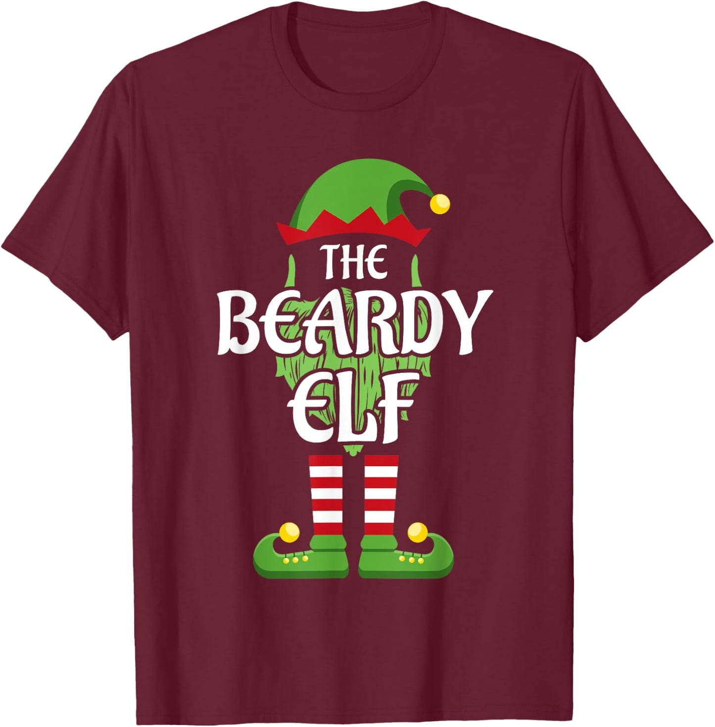 Beardy Elf Family Matching Group Christmas T-Shirt - T-Shirt | Maroon