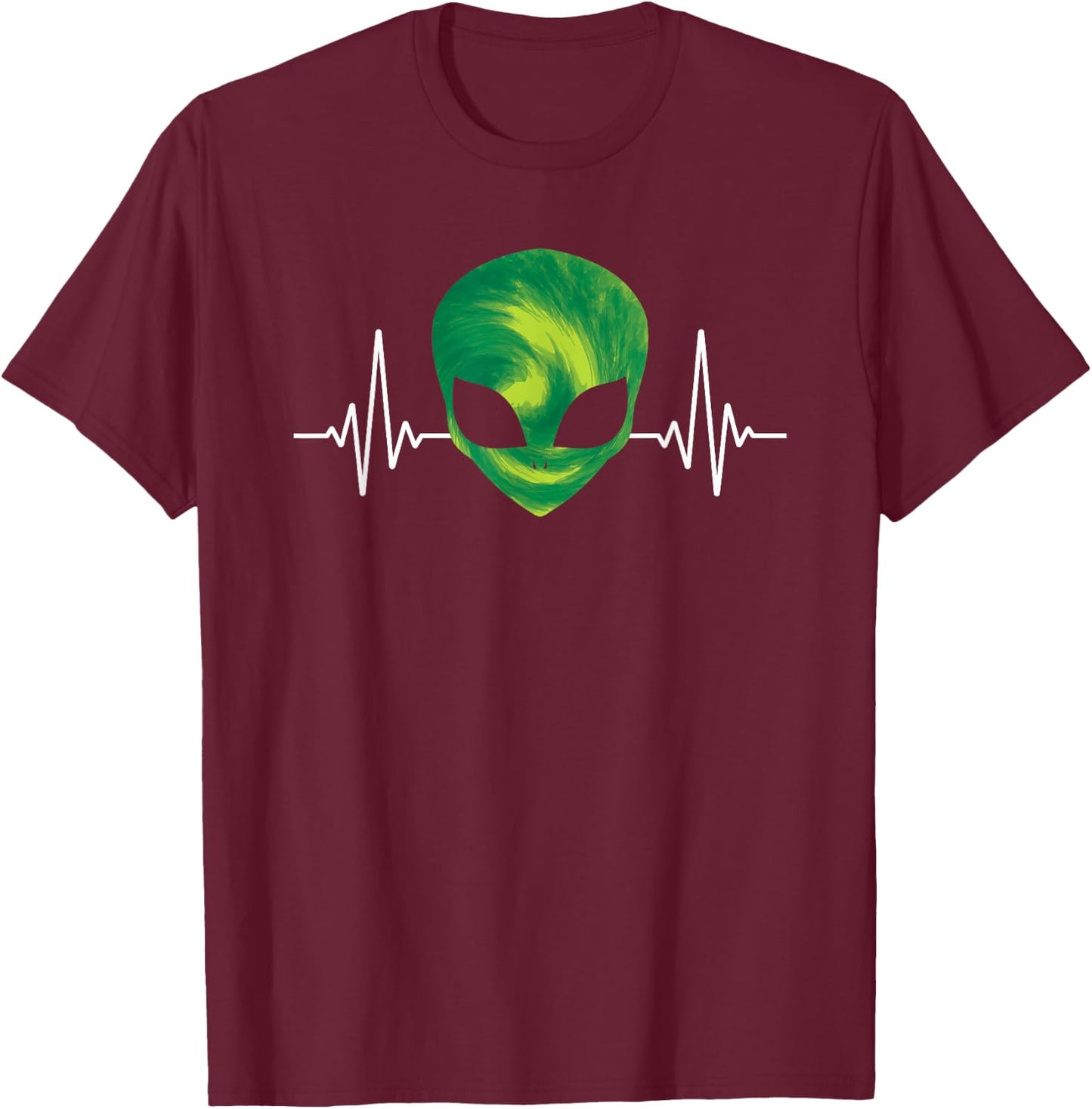 Alien Head Heartbeat Extraterrestrial Space UFO Alien T-Shirt - T-Shirt | Maroon