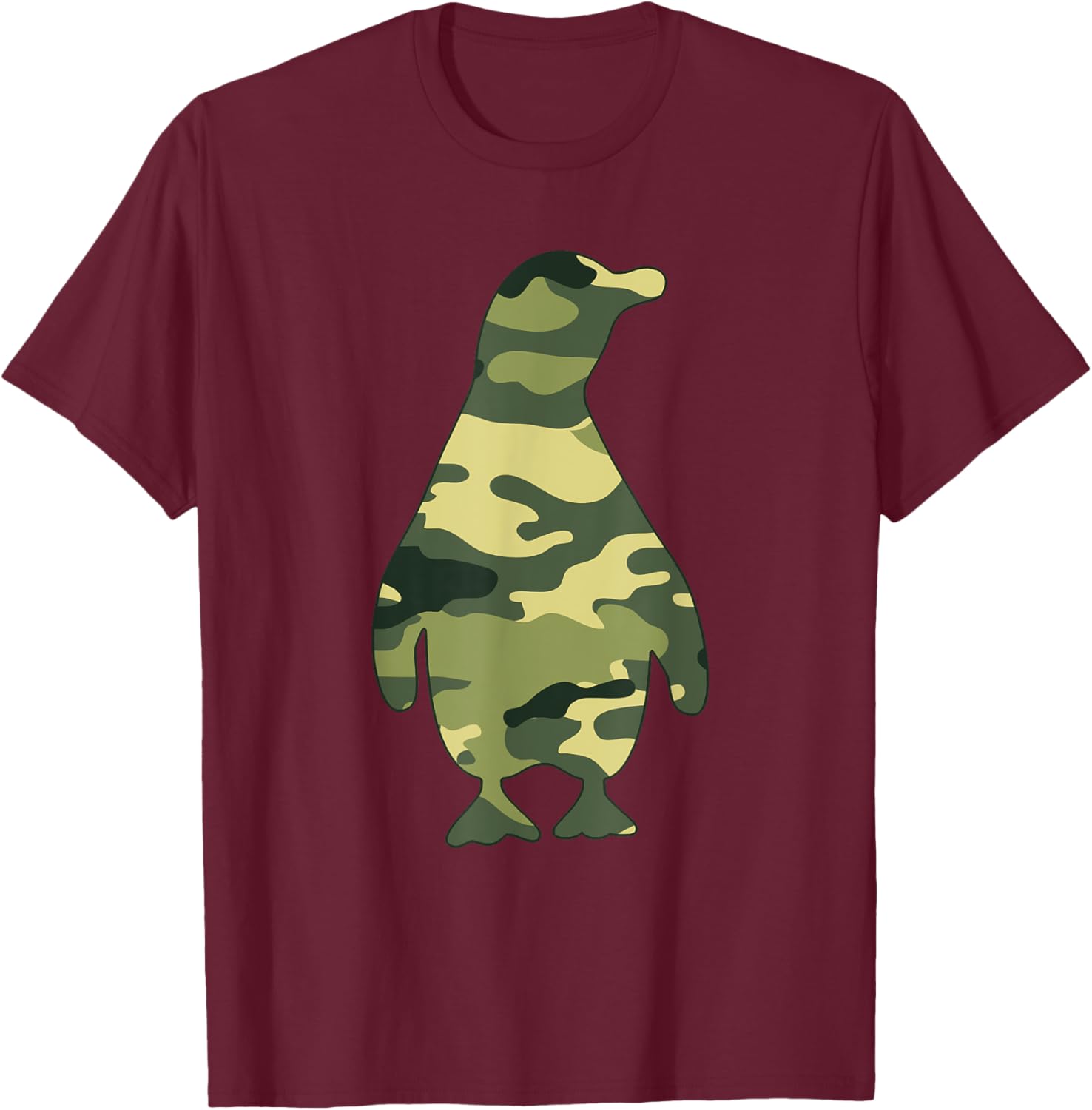 Military Penguin Camo Men Print US Bird Animal Veteran Gift T-Shirt - T-Shirt | Maroon