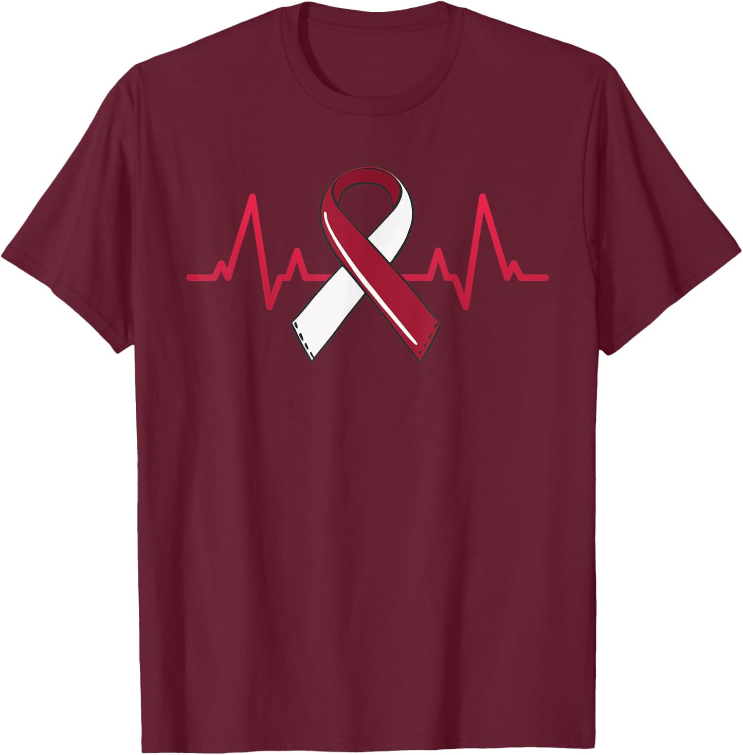 Oral Head And Neck Cancer Heartbeat Throat Burgundy Ribbon T-Shirt - T-Shirt | Maroon