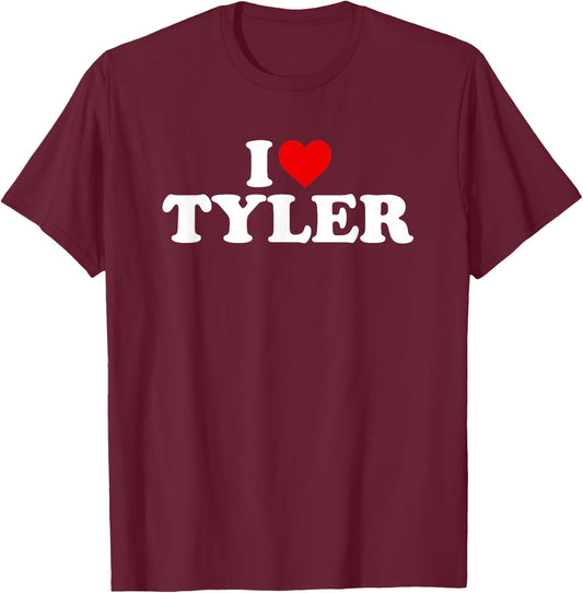 I Love Tyler - Heart T-Shirt - T-Shirt | Maroon