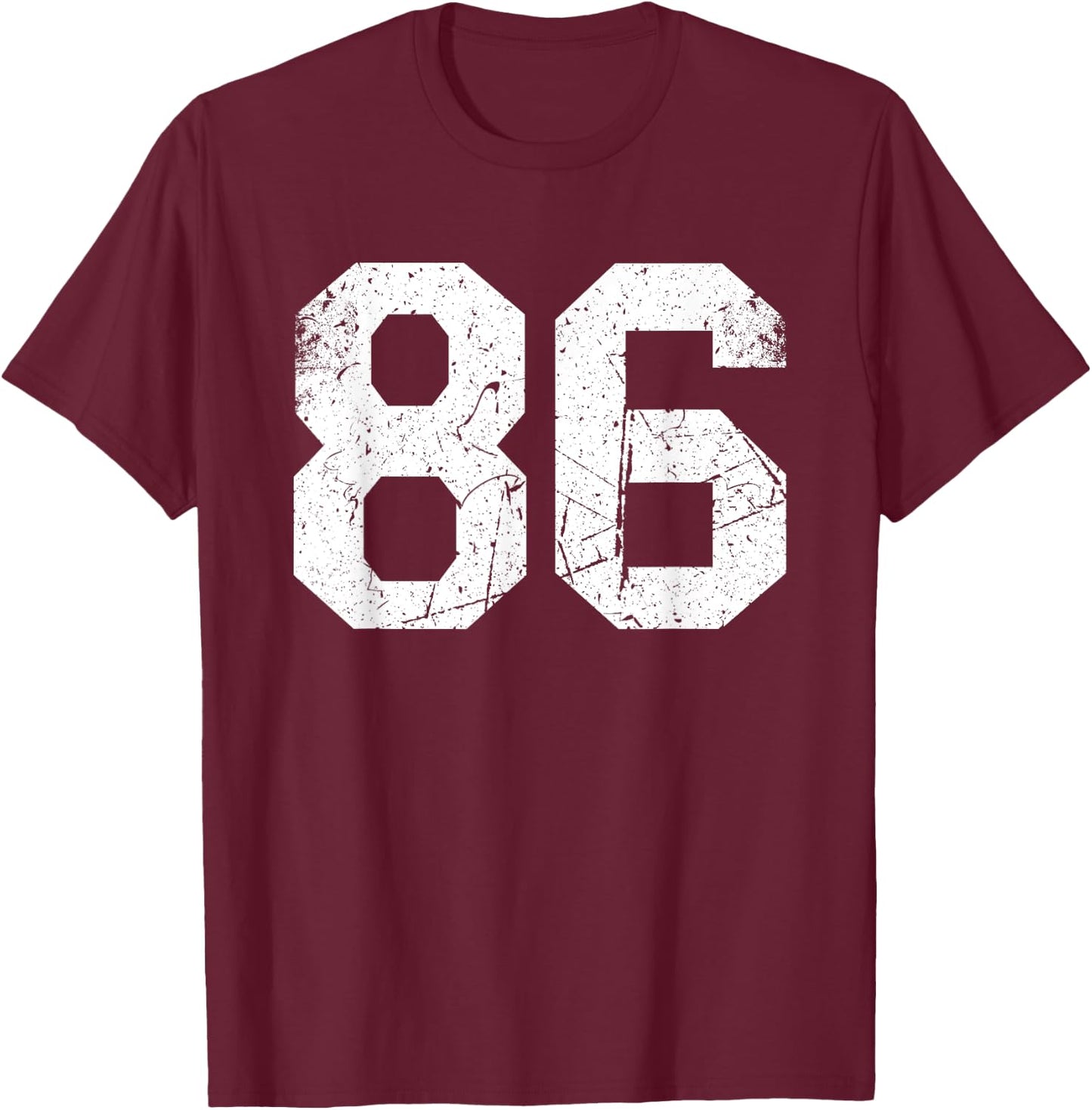Number #86 White Retro Vintage Varsity Number T-Shirt - T-Shirt | Maroon