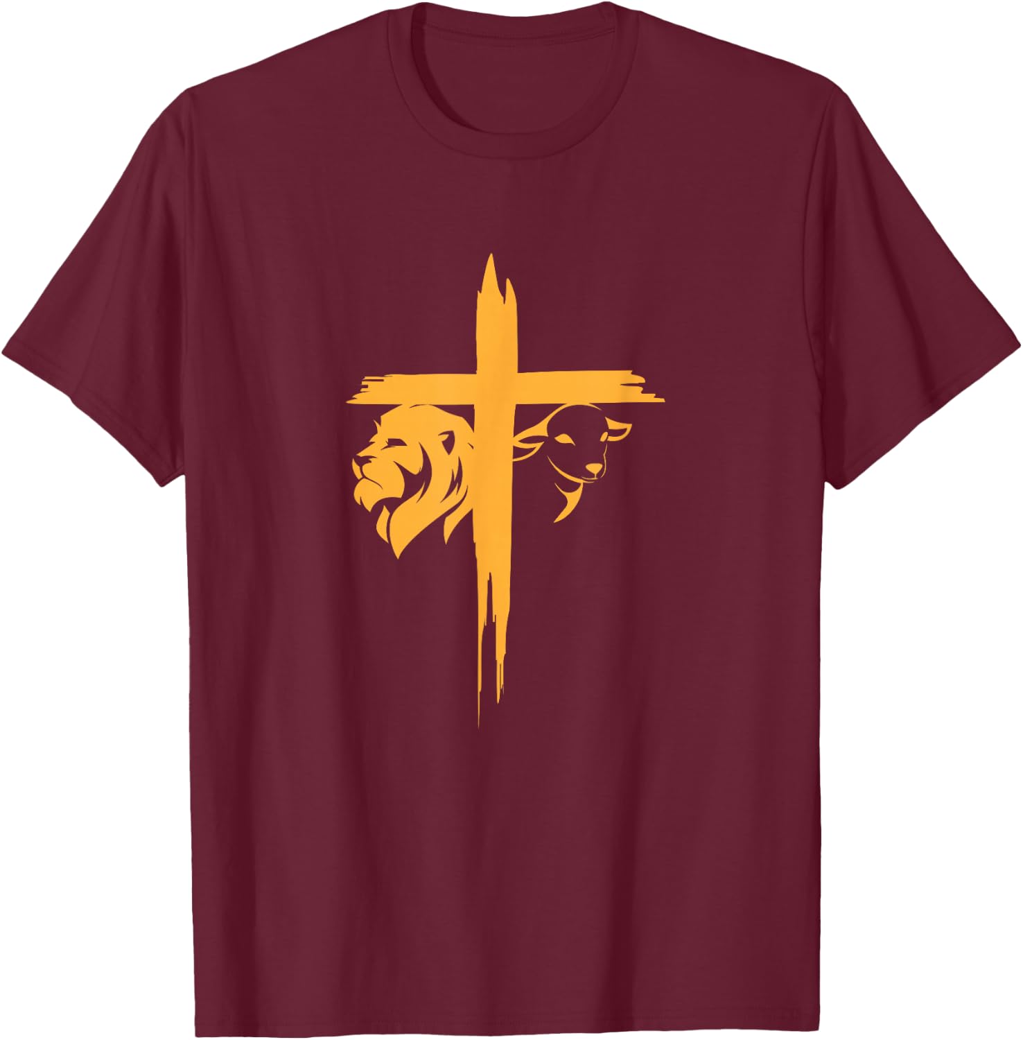 Lion and Lamb Cross Christian T-Shirt - T-Shirt | Maroon