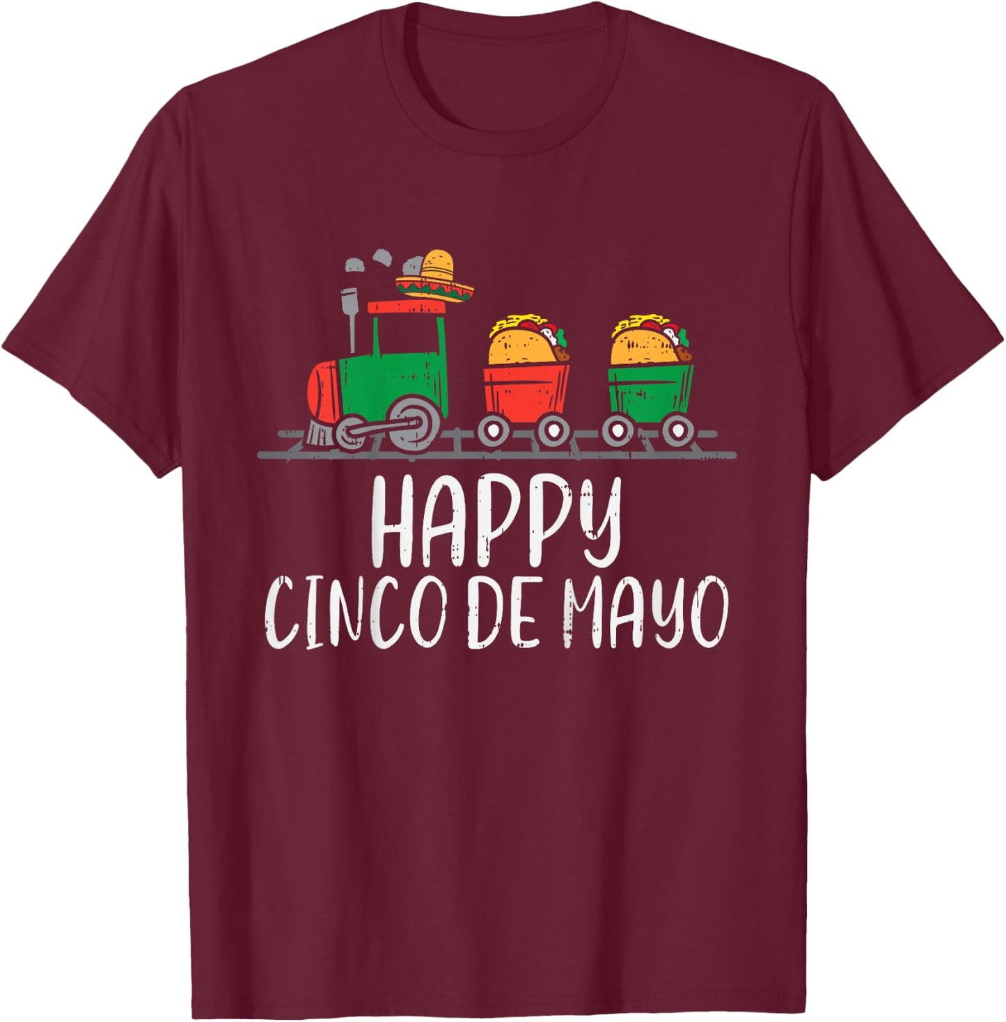 Kids Happy Cinco De Mayo Mexican Tacos Train Toddler Boys Kids T-Shirt - T-Shirt | Maroon