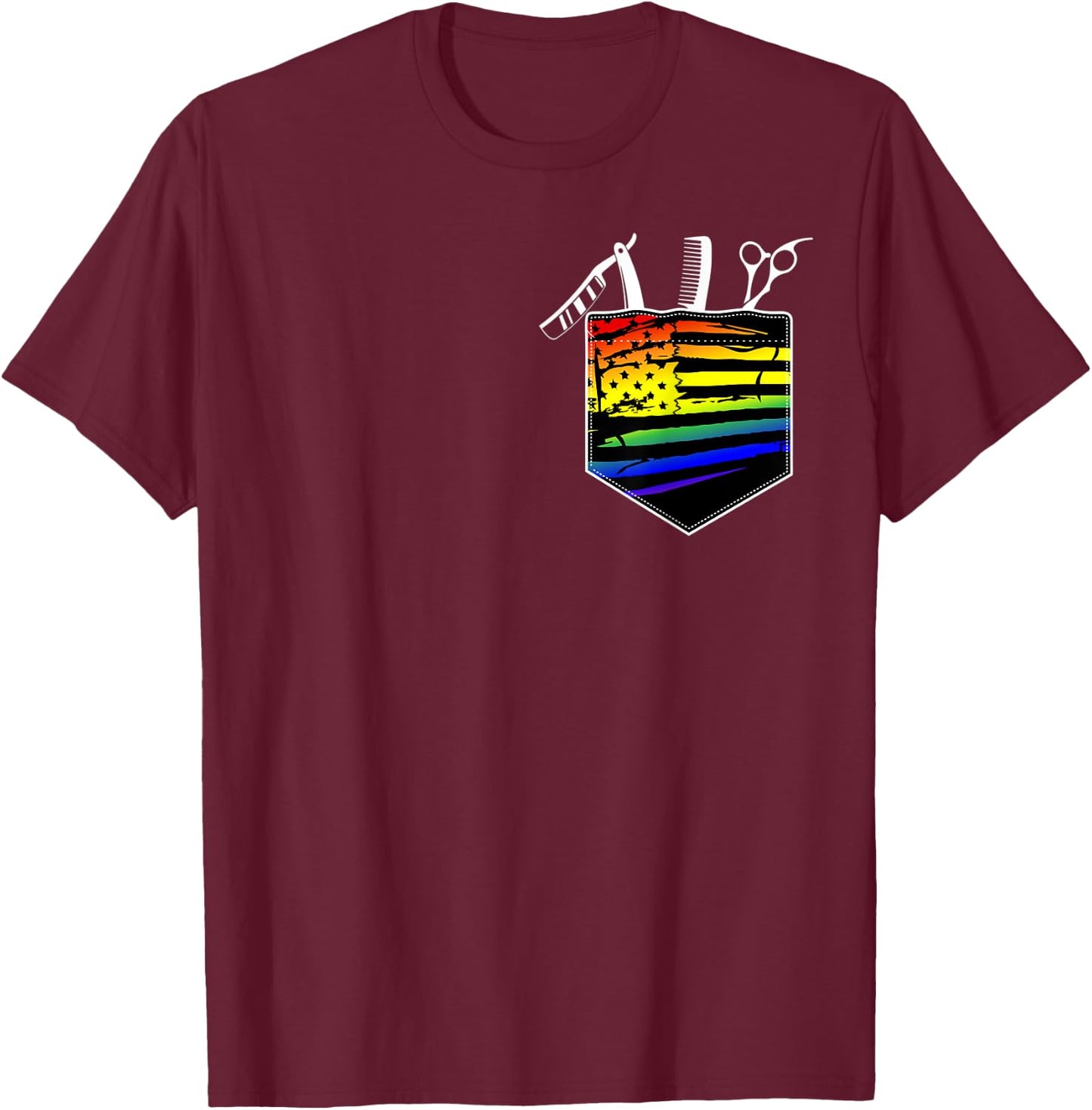 Gay Pride Hairstylists Rainbow Pocket Gay Hairdresser T-Shirt - T-Shirt | Maroon
