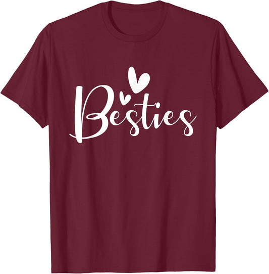 Besties - Crew Heart Matching Friends Friendship Best Friend T-Shirt - T-Shirt | Maroon