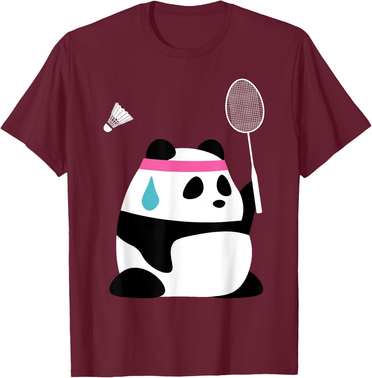 Exhausted Badminton Panda - Funny Cute Shuttlecock Animal T-Shirt - T-Shirt | Maroon