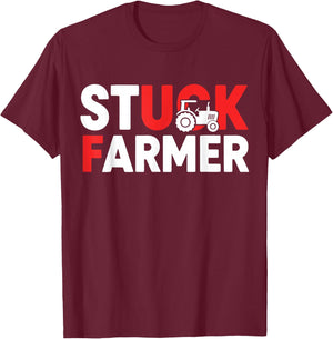 Funny Stuck Farmer Parody - Sarcastic Humor T-Shirt - T-Shirt | Maroon