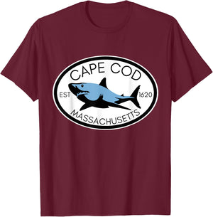 Cape Cod Massachusetts Fishing Shark Fish Beach Boating T-Shirt - T-Shirt | Maroon