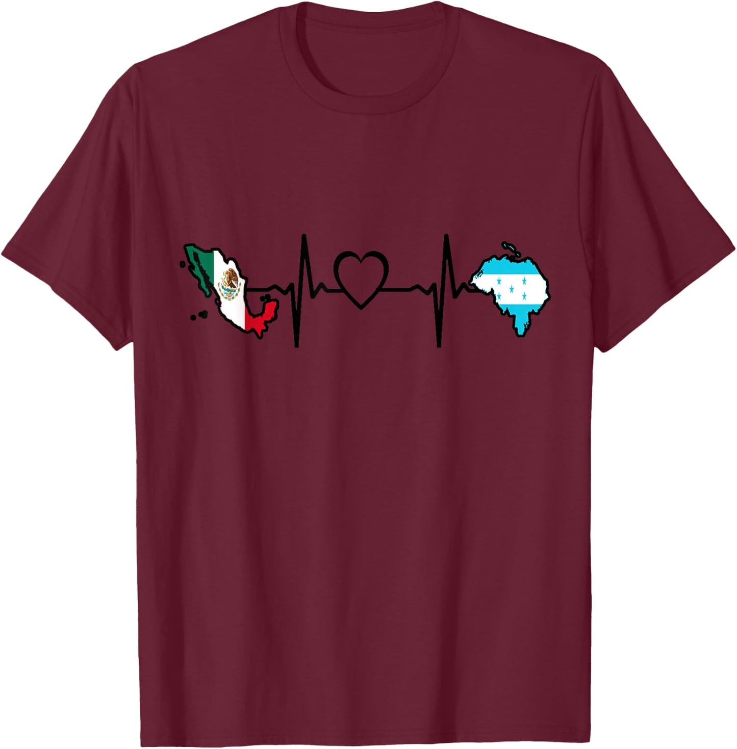 Mexico Honduras Flag - Mexican Honduran Heartbeat T-Shirt - T-Shirt | Maroon