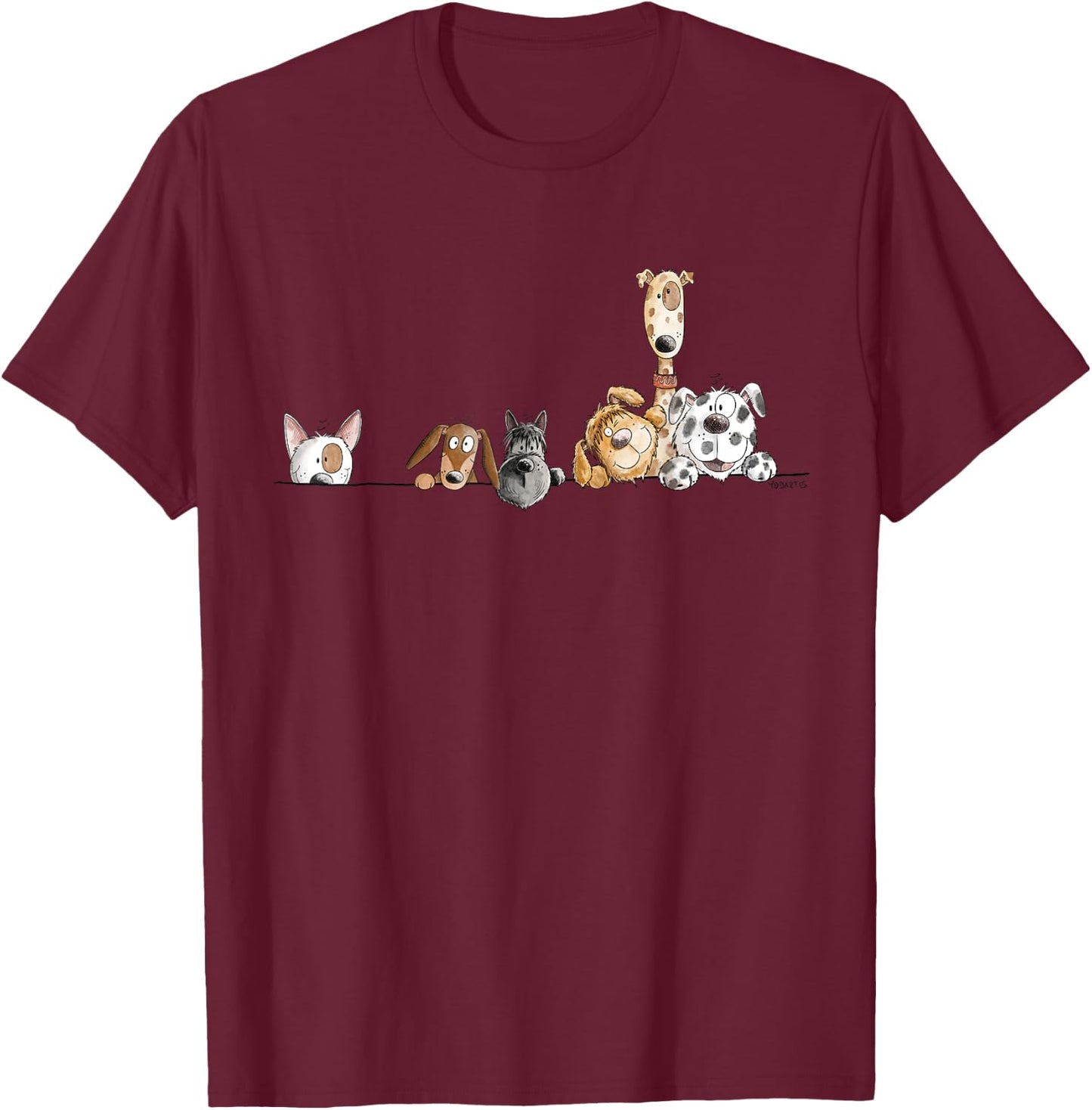 Droll Dogs Team I Funny Puppy Dog Lover Cartoon Fun T-Shirt - T-Shirt | Maroon