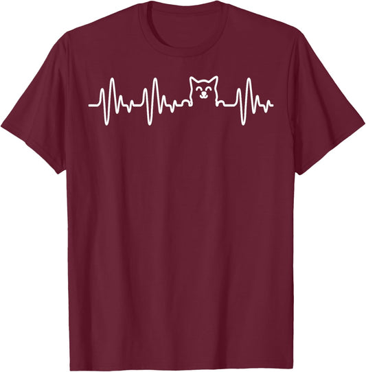 Cat Heartbeat EKG Kitten Lover Feline Lady Gift T-Shirt - T-Shirt | Maroon