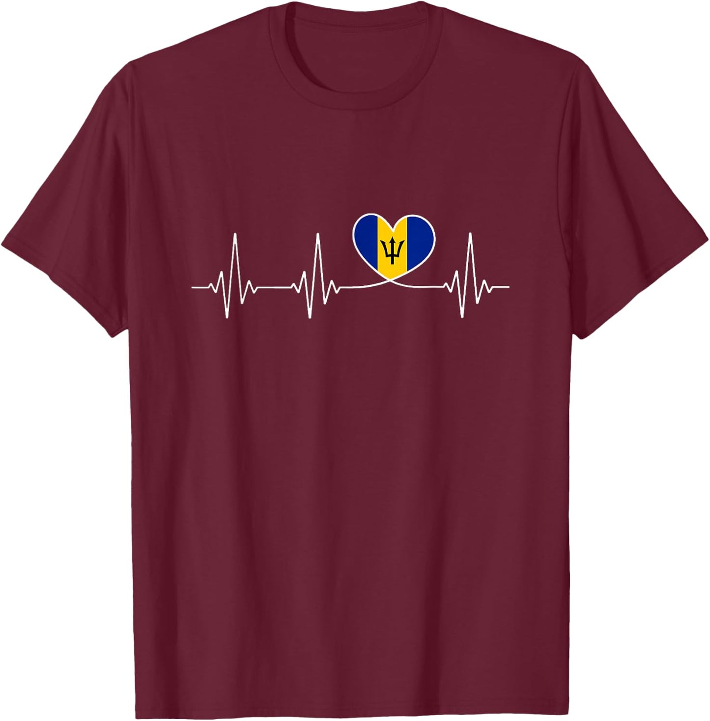 Barbados Love Heartbeat Barbadian Flag with Heart Barbados T-Shirt - T-Shirt | Maroon
