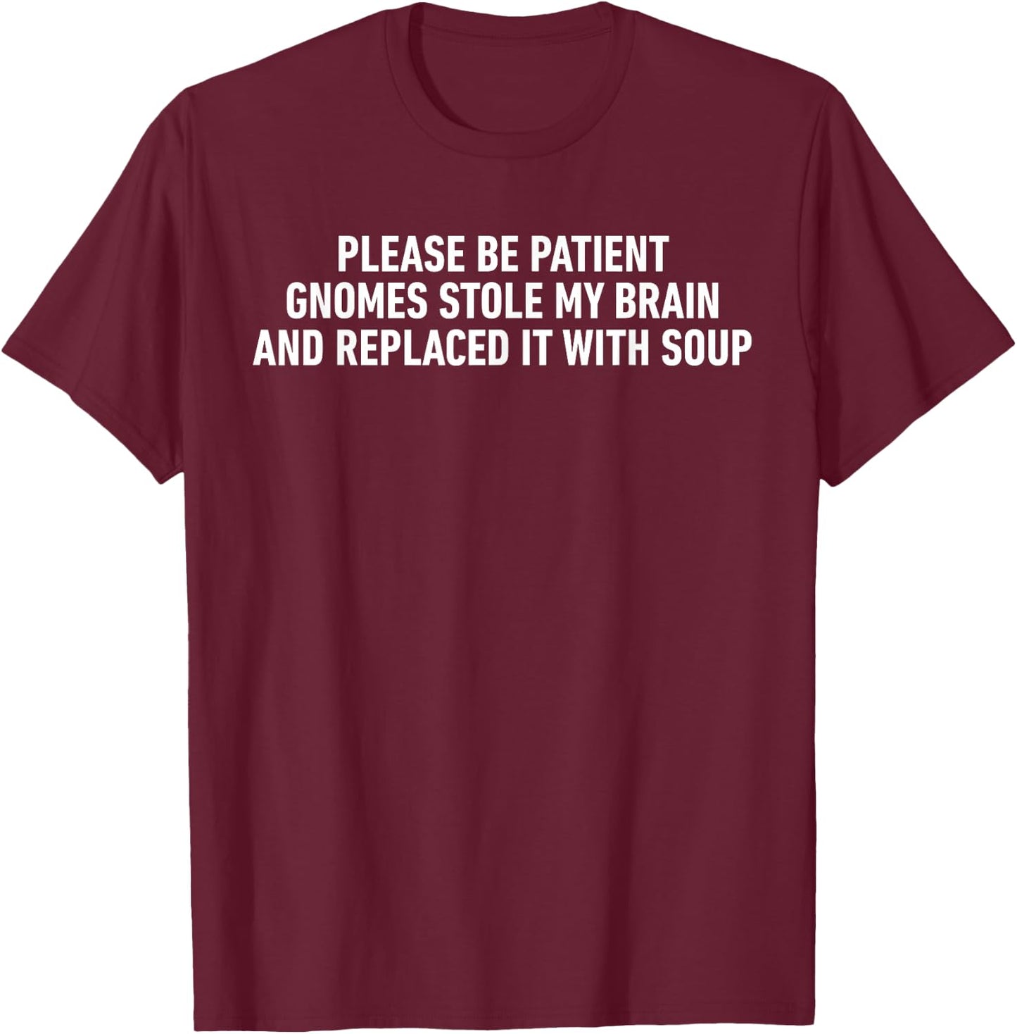 Please Be Patient Gnomes Stole My Brain And Replaced T-Shirt - T-Shirt | Maroon