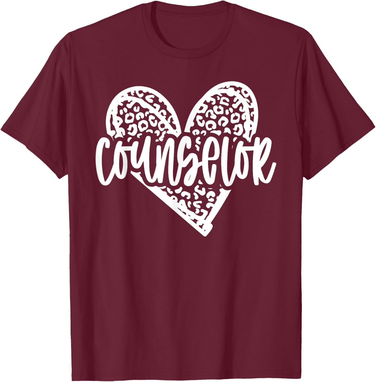 School Counselor Leopard Heart Schools Guidance Counseling T-Shirt - T-Shirt | Maroon