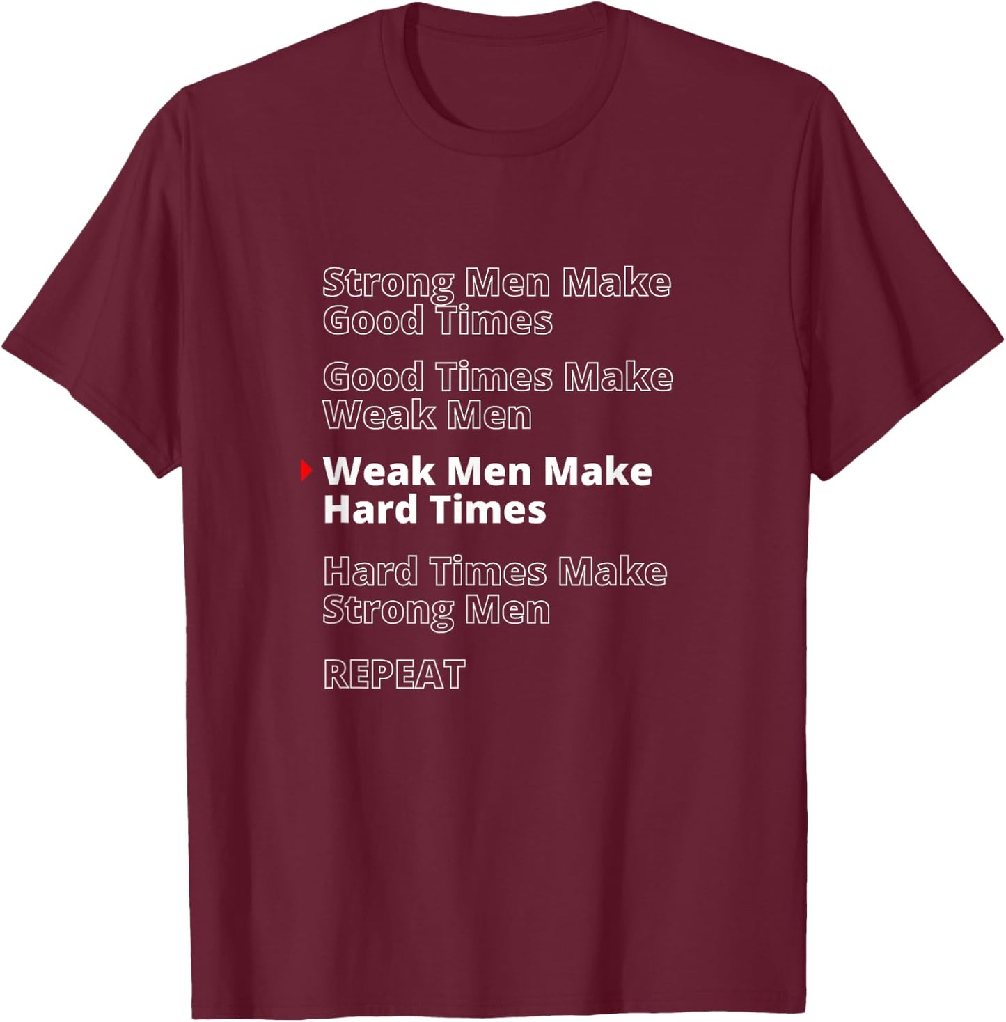 Strong Men Make Good Times White Text Graphic T-Shirt - T-Shirt | Maroon