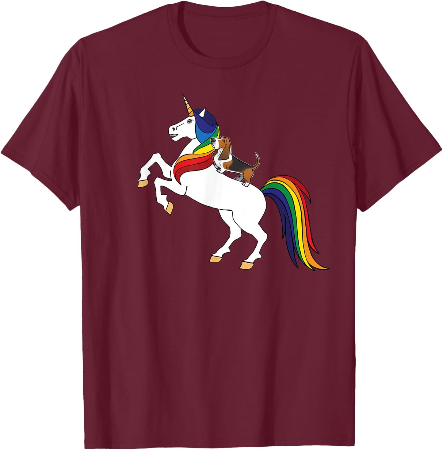 Kids & Girls Rainbow Unicorn Basset Hound Lover T-Shirt - T-Shirt | Maroon