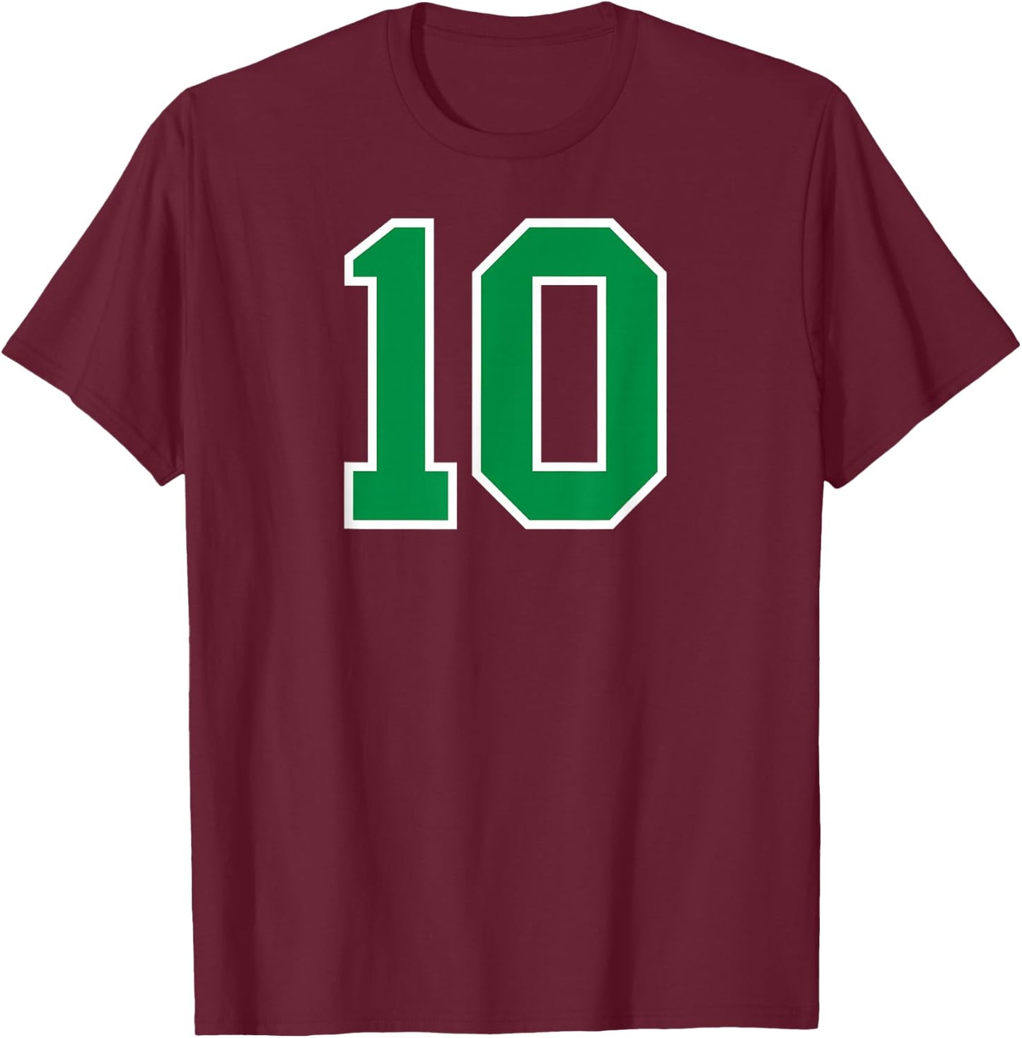 Number #10 Sport White Green Number T-Shirt - T-Shirt | Maroon